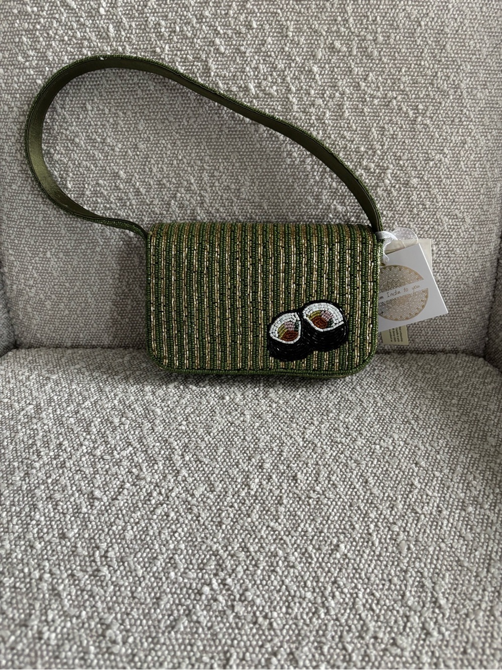 Beaded Olive Green Sushi Motif Crossbody Bag - Picture 2 of 2